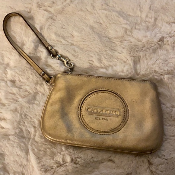 Coach gold leather wristlet